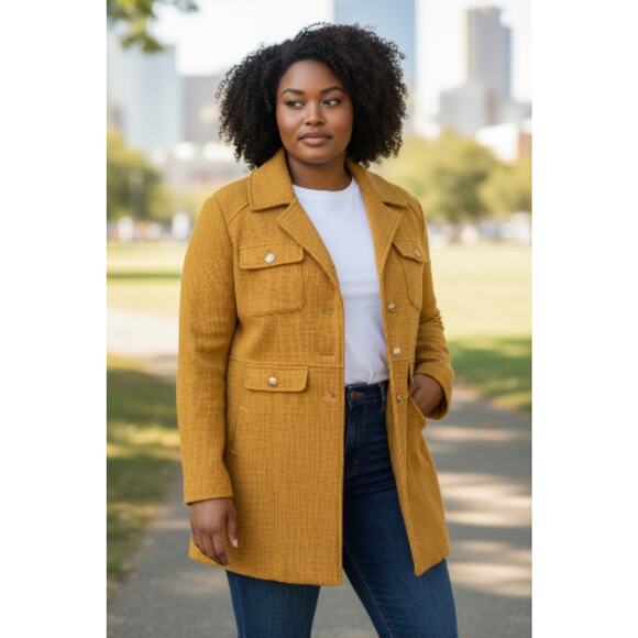 Chico's Jackets & Blazers - CHICO'S WOMEN DRESS JACKET LONG LINE TWEED TEXTURED MUSTARD CAREER WORKWEAR 2 LG